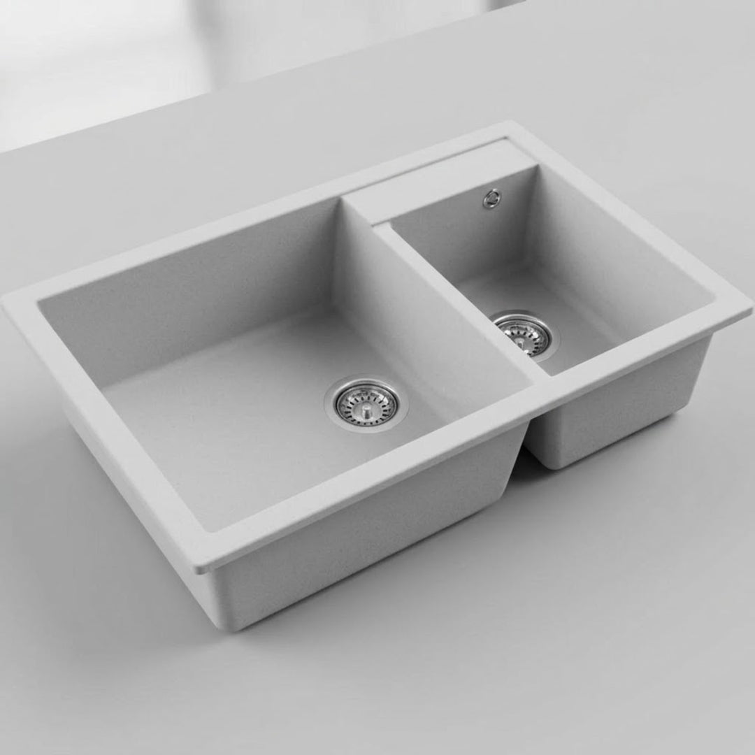 Elleci QUADRA 440 LGQ44068 Lavello Incasso Sopratop 2 Vasche Granitek Bianco Titano mm. 815 x 500