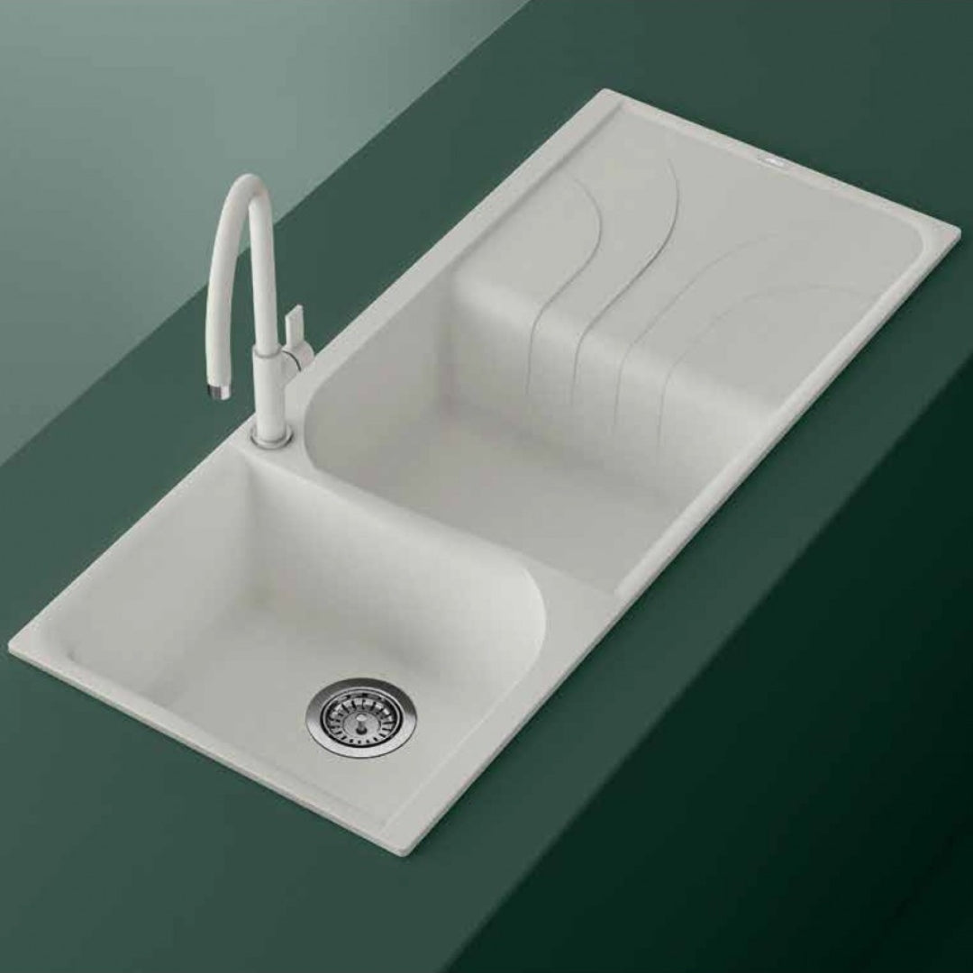 Elleci Ego 500 LGE50068 Lavello 2 Vasche con Gocciolatoio Reversibile Incasso Sopratop Granitek Bianco Titano cm. 116 x 50