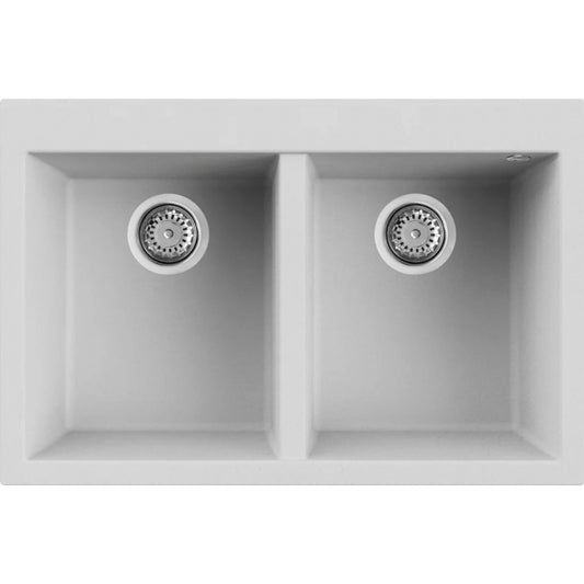 Elleci Quadra LGQ34068BTP Lavello 2 Vasche Incasso Sopratop Granitek Bianco Titano cm. 80 x 53