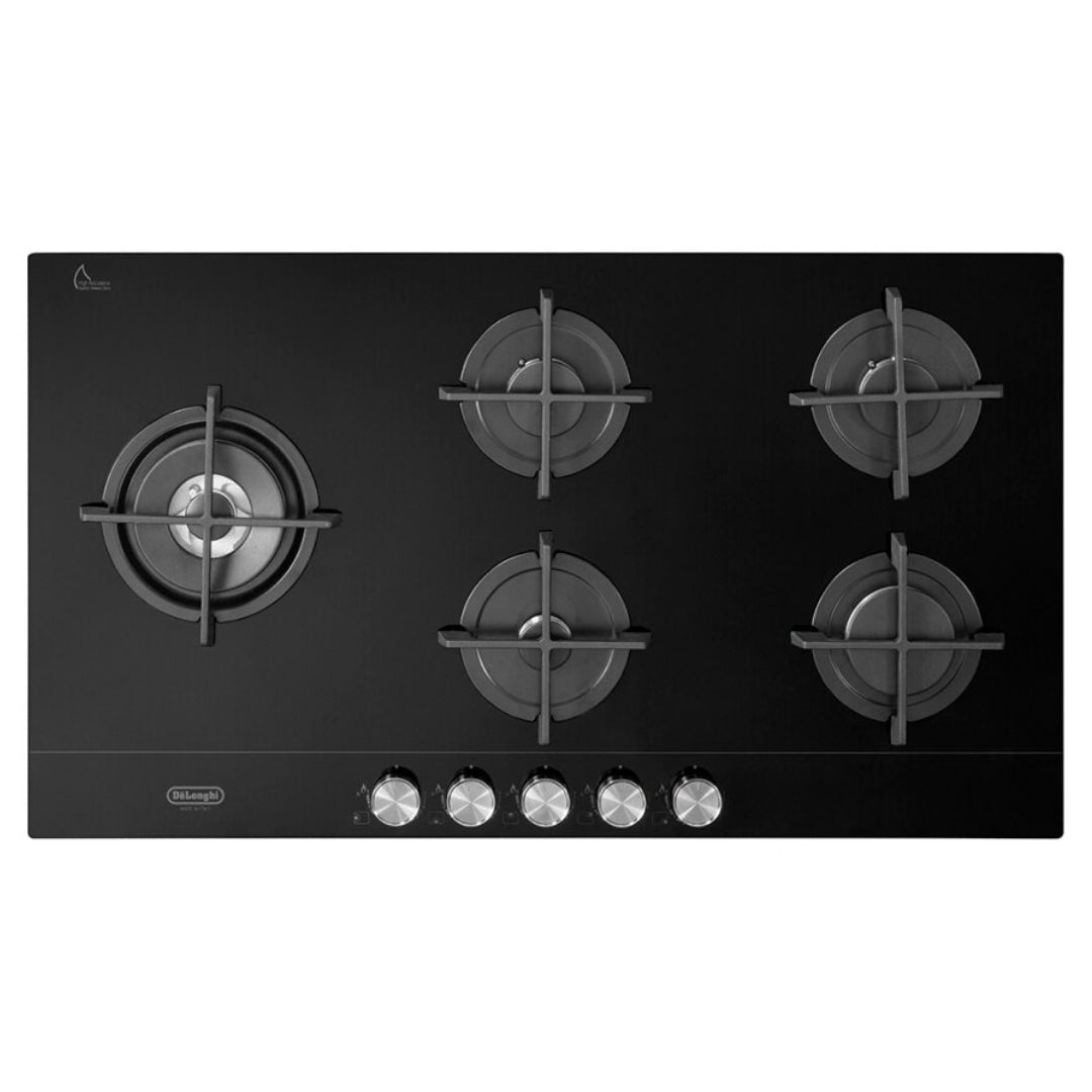 DE LONGHI NSL590DNCM Piano Cottura Gas Incasso 5 Bruciatori Tripla Corona Nero cm. 90 x 51