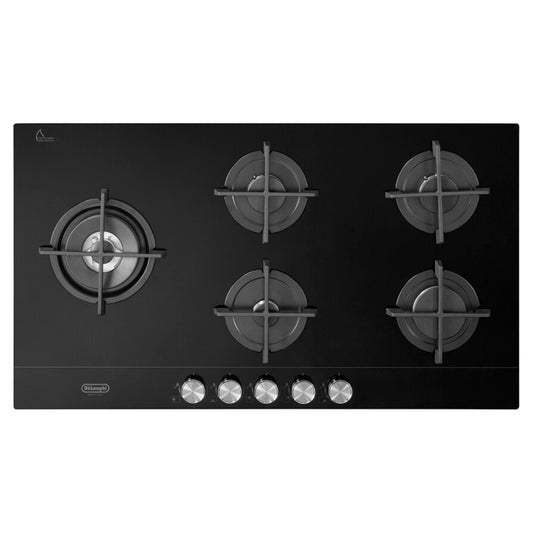 DE LONGHI NSL590DNCM Piano Cottura Gas Incasso 5 Bruciatori Tripla Corona Nero cm. 90 x 51
