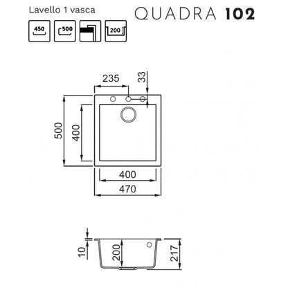 ELLECI QUADRA 102 LGQ10251 Lavello da Incasso 1 Vasca Sopratop Granitek Avena cm. 47 x 50