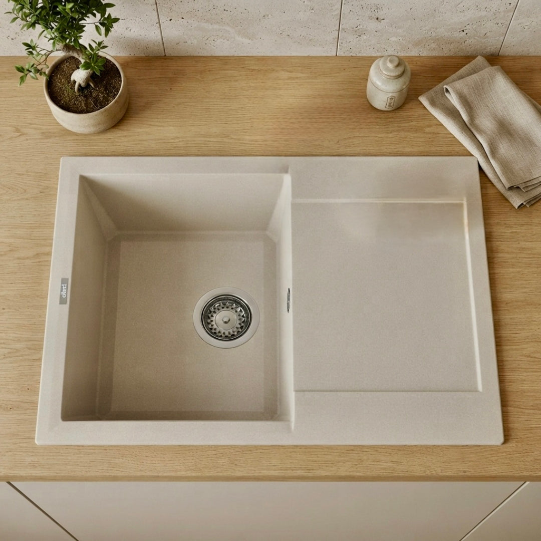Elleci Easy 135 LGY13539 Lavello Incasso 1 Vasca Granitek Bianco Soft cm. 68 × 50