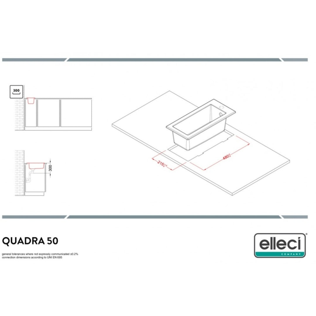 Elleci LGQ05068 Lavello da Incasso 1 Vasca Monovasca Sopratop Granitek Matt Bianco 68 cm. 23 x 50