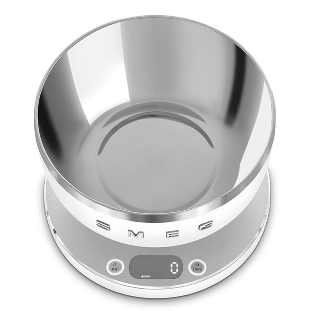 SMEG KSC01WHMWW Bilancia da Cucina Digitale con Ciotola Inox Portata 5Kg Bianca