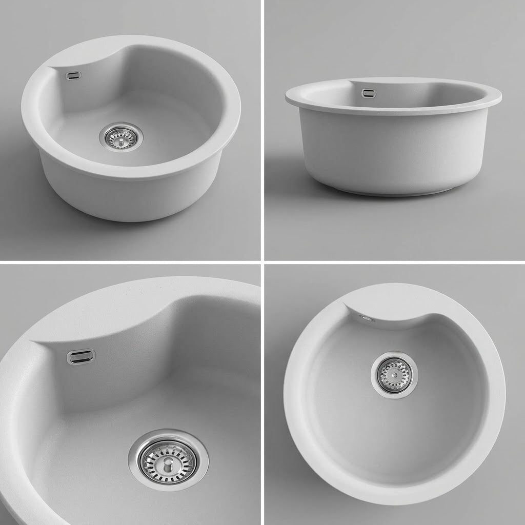 Elleci Ego Round LGEROU68 Lavello Tondo Incasso Sopratop Granitek Bianco Titano Diam. mm. 485