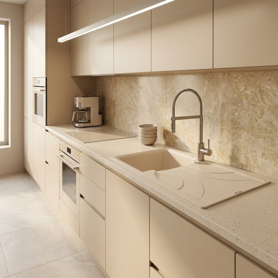 Elleci Ego 400 LGE40039 Lavello 1 Vasca con Gocciolatoio Reversibile Sopratop Granitek Bianco Soft 39 cm. 86 x 50