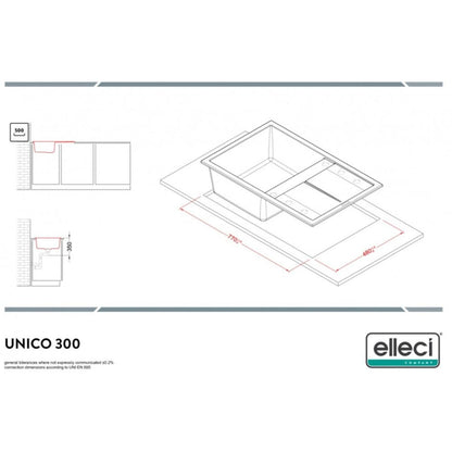 ELLECI UNICO 300 LGU30051 Lavello 1 Vasca con Gocciolatoio Reversibile Sopratop Granitek Avena 51 cm. 79 x 50