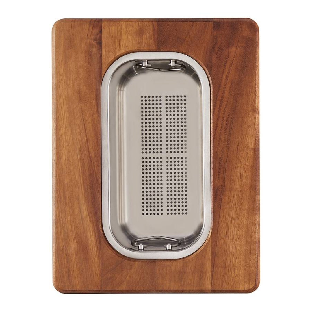 Foster 8644044 Tagliere Twin Legno Iroko con Vaschetta Scolapasta Acciaio Inox cm, 42 x 32