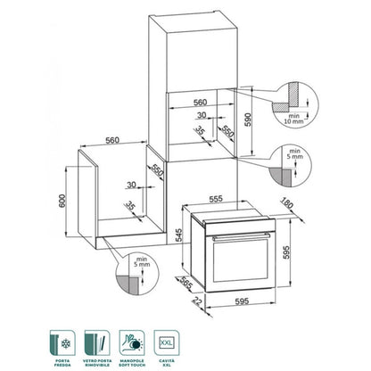 ELLECI FVUR601BKNB Forno Elettrico Ventilato Incasso Grill A Nero 80 Lt cm 60 x 60