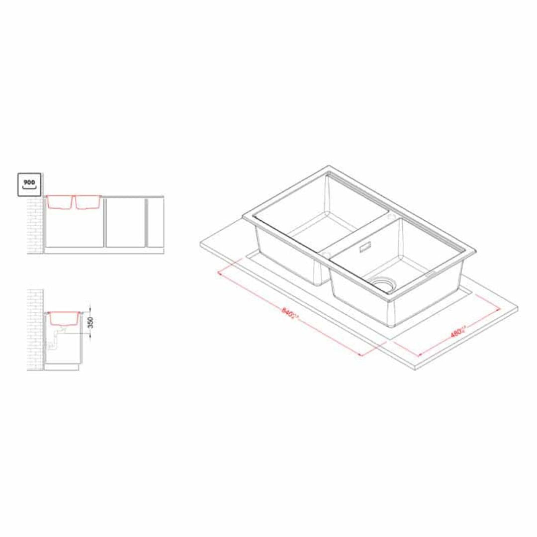ELLECI BEST 450 LGB45059 Lavello 2 Vasche Reversibili Sopratop Antracite Granitek cm. 86 x 51
