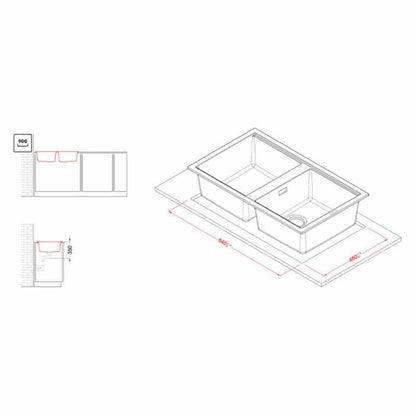 ELLECI BEST 450 LGB45059 Lavello 2 Vasche Reversibili Sopratop Antracite Granitek cm. 86 x 51