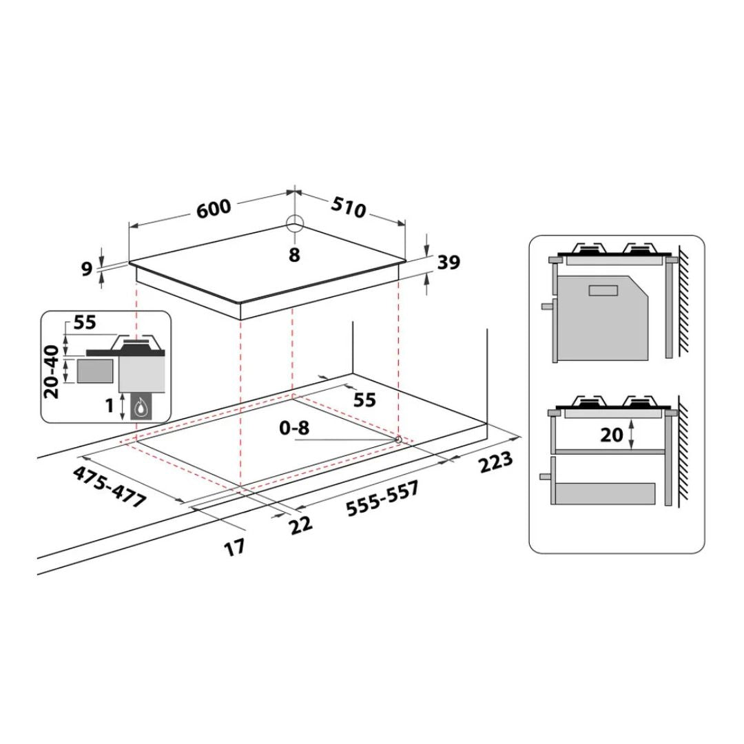 Hotpoint Ariston PCN640TAVR Piano Cottura a Gas Avena 4 Fuochi cm. 60 x 51