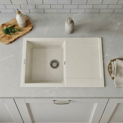 Elleci Easy 300 LGY30039 Lavello 1 Vasca con Gocciolatoio Reversibile Sopratop Granitek Bianco Soft cm. 79 x 50