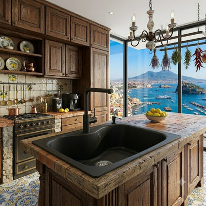 ELLECI FOX 200 LGF20040 Lavello da Incasso 1 Vasca Sopratop Granitek Nero mm. 584 x 504
