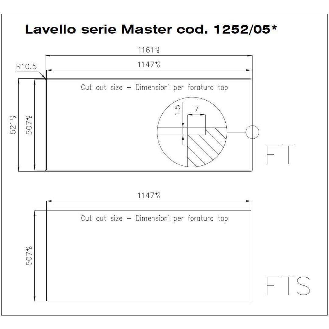 Foster 1252051 Lavello Incasso Sopratop/Filotop 2 Vasche Gocciolatoio Acciaio Inox Spazzolato cm. 116 x 52