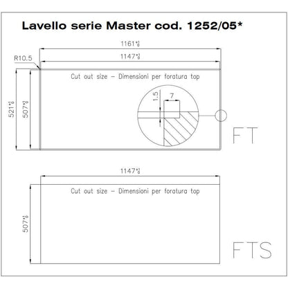 Foster 1252051 Lavello Incasso Sopratop/Filotop 2 Vasche Gocciolatoio Acciaio Inox Spazzolato cm. 116 x 52