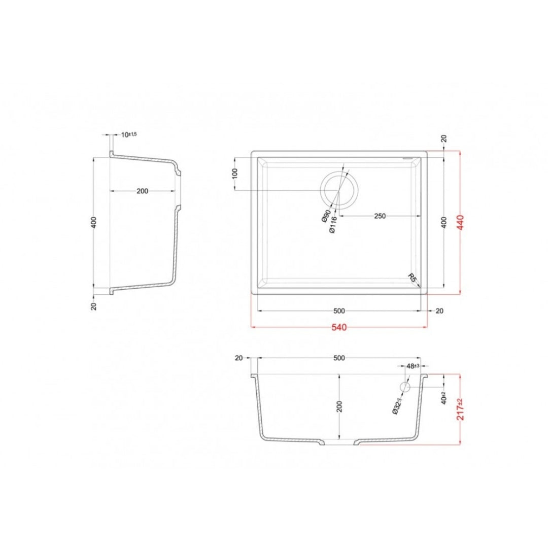 Elleci Quadra LGQ10551BSO Lavello Incasso Sottotop 1 Vasca Avena Granitek cm. 54x44