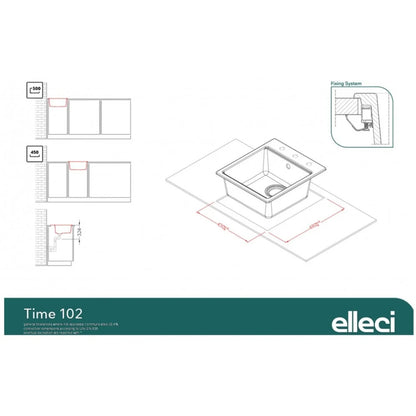 Elleci Time 102 LG210248 Lavello da Incasso Sopratop Monovasca Granitek Cemento cm. 45 X 51