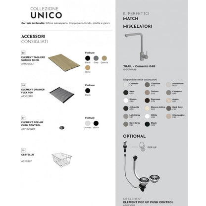 Elleci Unico 480 LGU48068 Lavello 1 Vasca con Gocciolatoio Reversibile Sopratop Granitek Bianco cm. 100 x 50