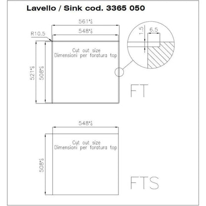 Foster S4001 3365050 Lavello 1 Vasca Incasso Filotop Acciaio Inox Spazzolato cm. 56 x 52