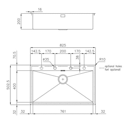 Foster Quadra 1229050 Lavello Incasso Filotop Acciaio Inox Spazzolato 1 Vasca cm. 83 x 50