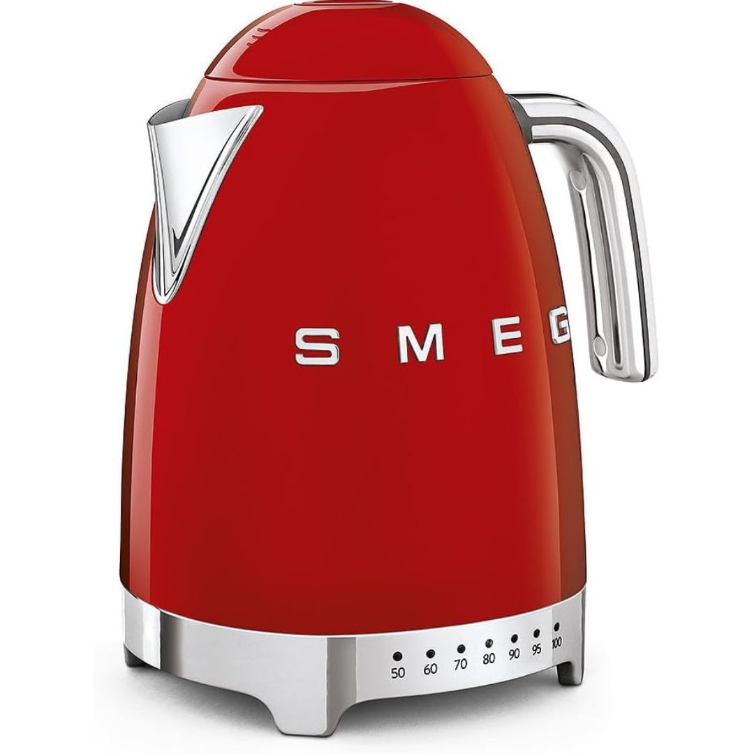 SMEG KLF04RDEU Bollitore Elettrico Bianco a Temperatura Variabile Anni 50’ Rosso