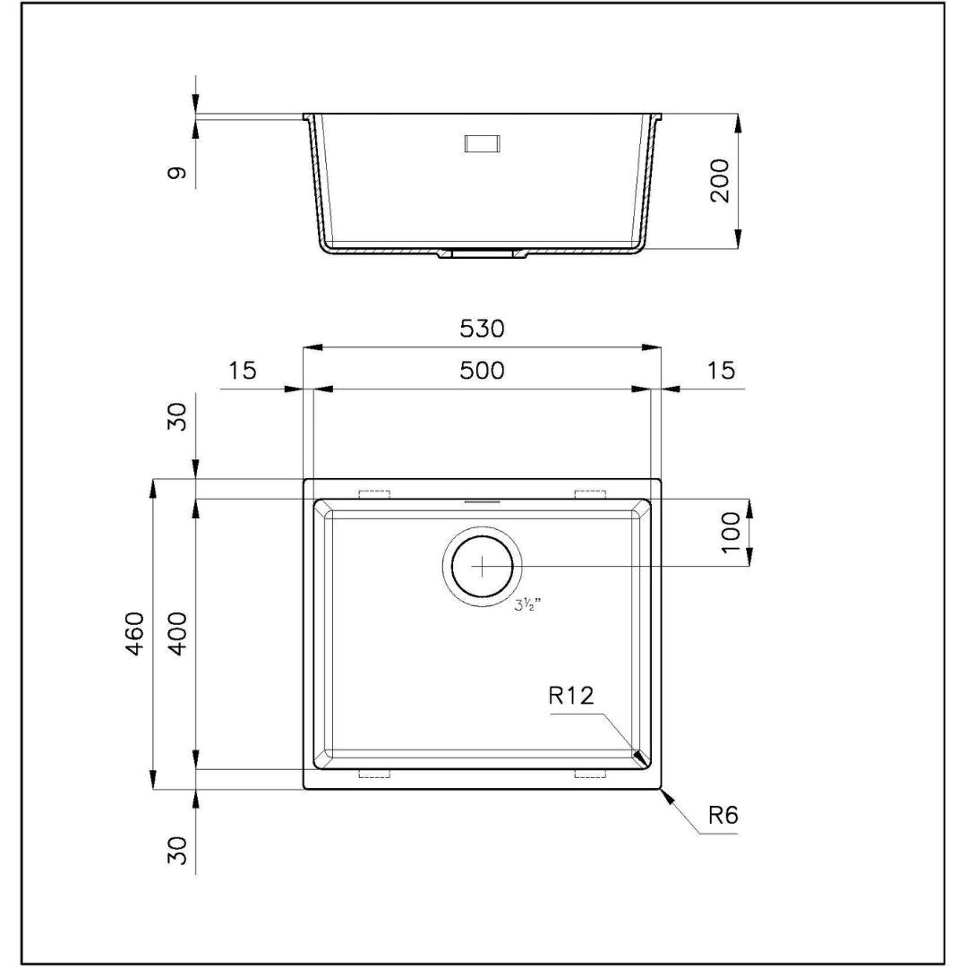 FOSTER GRANIT LINE Lavello 1 Vasca Granitek Installazione Sopratop e Sottotop Cemento cm. 53 x 46