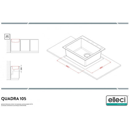 Elleci Quadra 105 LGQ10539 Lavello da Incasso Sopratop Monovasca Granitek Bianco Soft  cm. 57 x 50