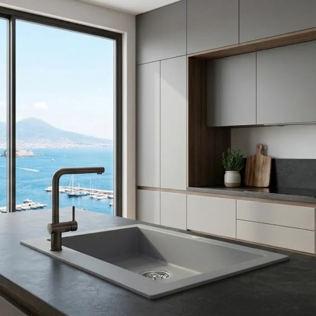 Elleci Quadra 100 LGQ10048 Lavello da Incasso 1 Vasca Incasso Sopratop Granitek Cemento cm. 41 x 50
