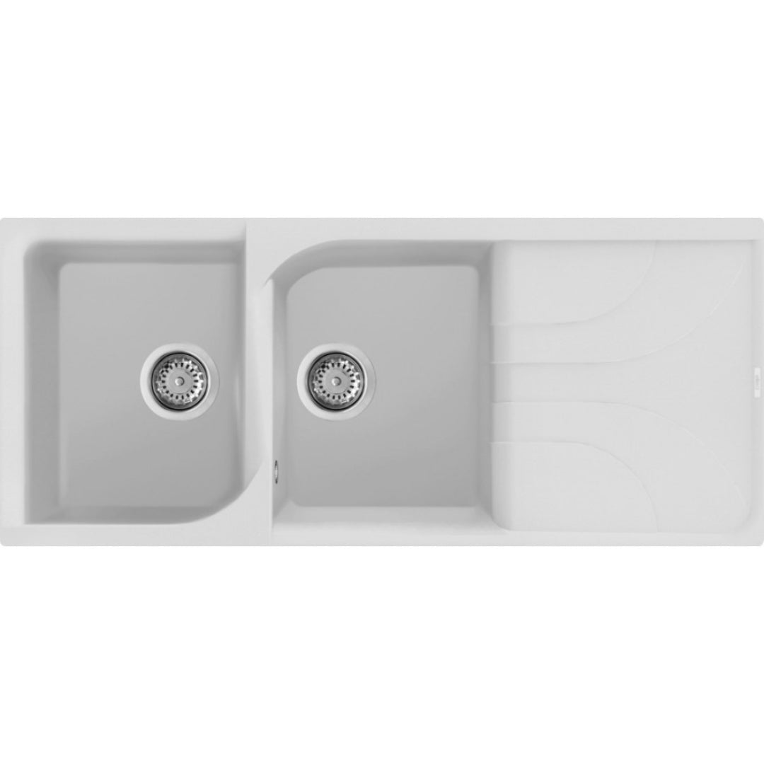 Elleci Ego 500 LGE50068 Lavello 2 Vasche con Gocciolatoio Reversibile Incasso Sopratop Granitek Bianco Titano cm. 116 x 50