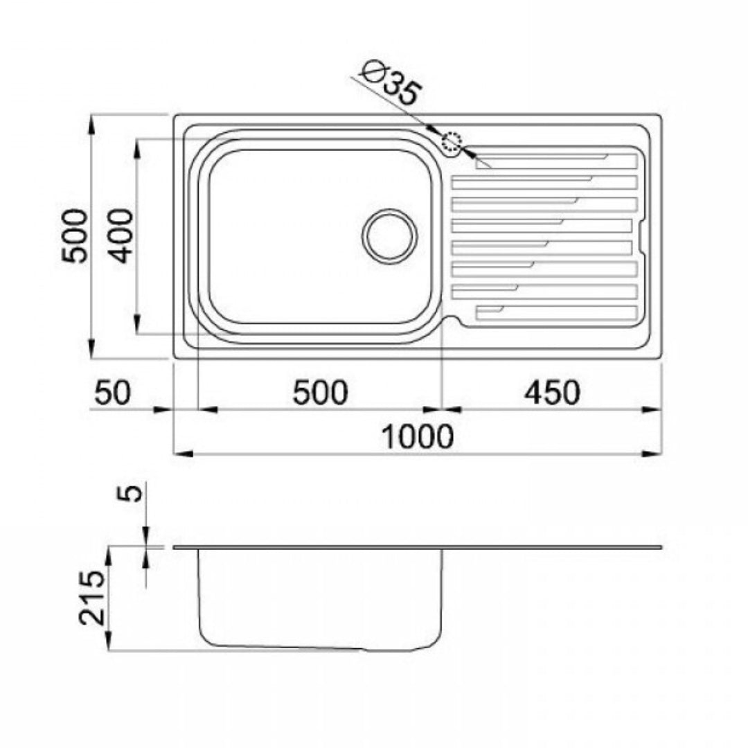 ELLECI LIK480SACDX SKY 480 Lavello Cucina 1 Vasca con Gocciolatoio Destra Acciaio cm. 100 x 51