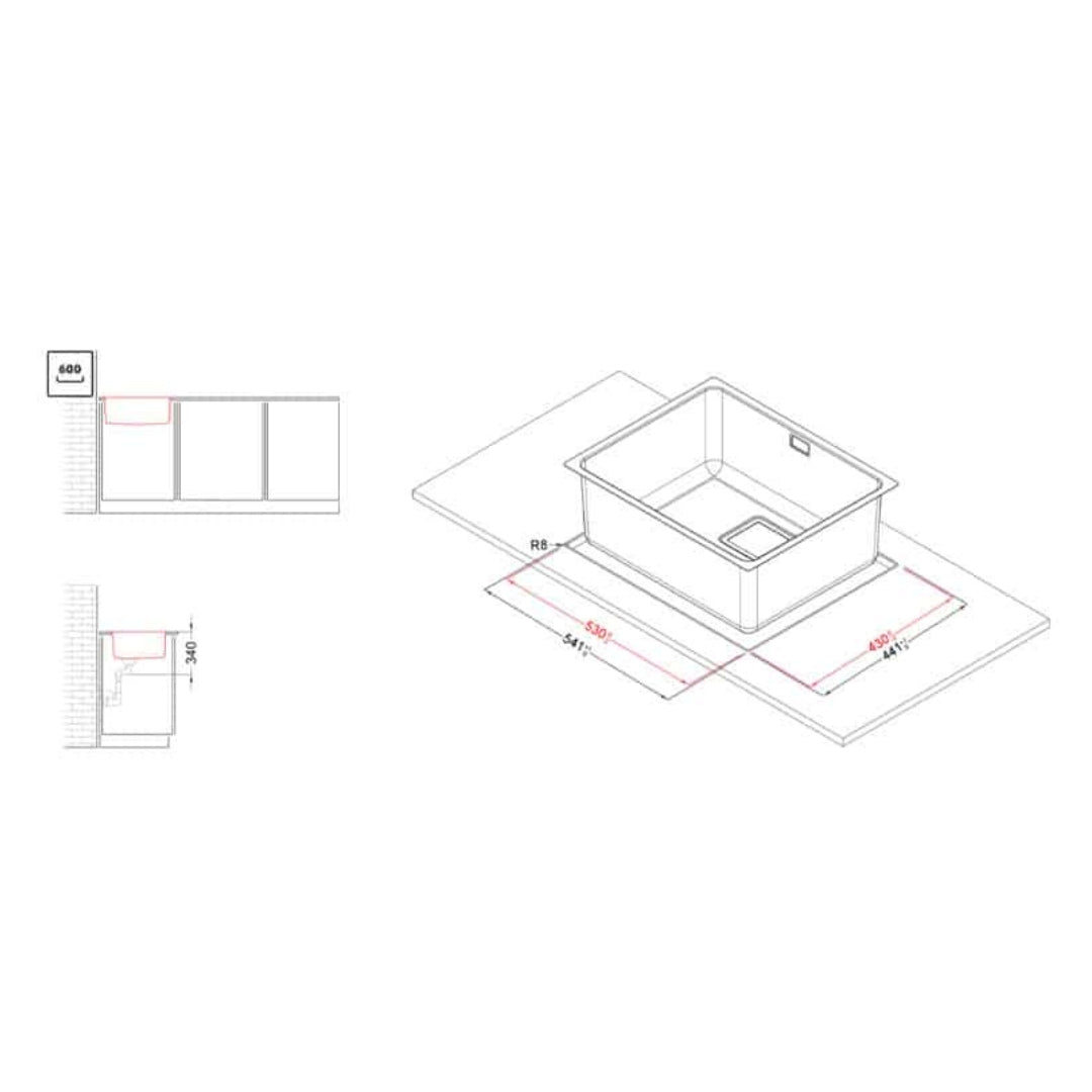 ELLECI LIW500SACMU W-Square 500 Lavello 1 Vasca Acciaio Inox Satinato cm. 54 x 44