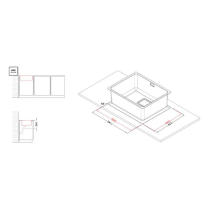 ELLECI LIW500SACMU W-Square 500 Lavello 1 Vasca Acciaio Inox Satinato cm. 54 x 44