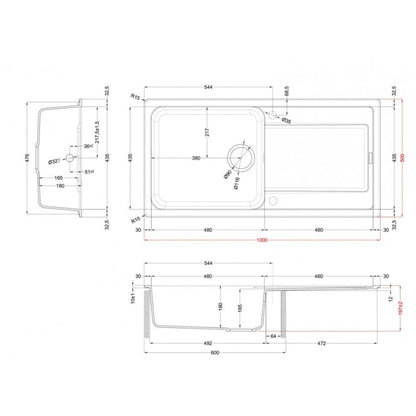 ELLECI LIFE 480 LG248059 Lavello Incasso 1 Vasca con Gocciolatoio Reversibile Granitek Nero cm. 100 x 50