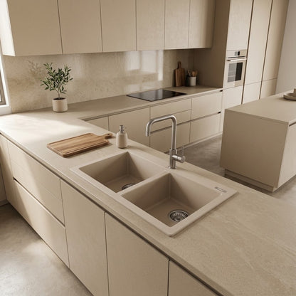 Elleci Quadra 350 LGQ35039 Lavello da Incasso 2 Vasche Incasso Sopratop Granitek Bianco Soft cm. 79 x 50