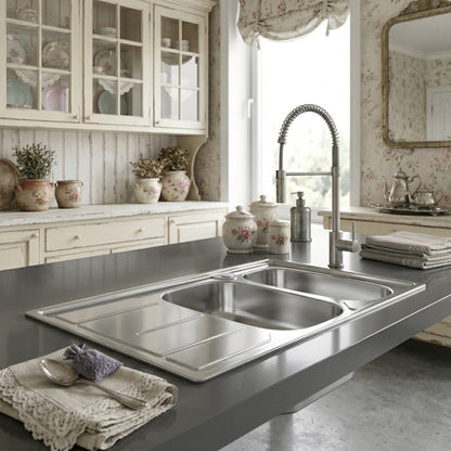 Foster 1812161 S1000 Lavello Cucina Incasso Standard Sopratop Acciaio Inox 2 Vasche con Gocciolatoio cm. 116 x 50