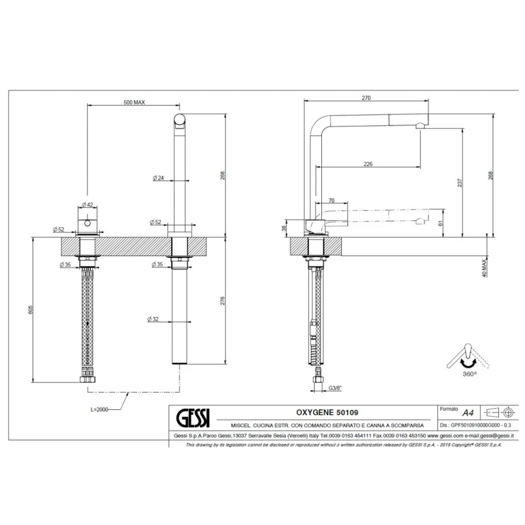 Gessi 50109.149 Miscelatore Su & Giù Sottofinestra con Doccetta Acciaio Finox