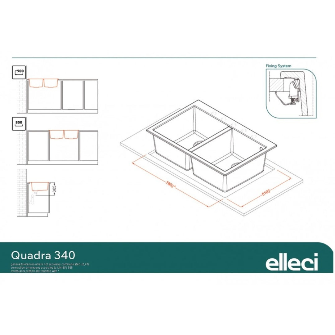 Elleci Quadra LGQ34068BTP Lavello 2 Vasche Incasso Sopratop Granitek Bianco Titano cm. 80 x 53