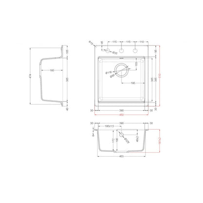 Elleci Time 102 LG210268 Lavello da Incasso 1 Vasca Sopratop Granitek Matt Bianco 68 cm. 45 x 51