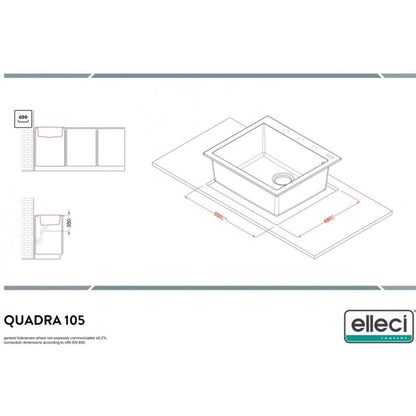 ELLECI QUADRA 105 LGQ10551 Lavello da Incasso 1 Vasca Sopratop Granitek Avena 51 cm. 57 x 50