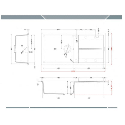 ELLECI UNICO 480 LGU48059 Lavello 1 Vasca con Gocciolatoio Reversibile Sopratop Granitek Antracite cm. 100 x 50