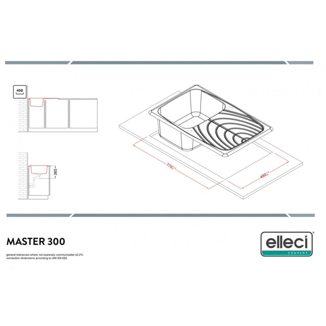 ELLECI MASTER LGM30051 Lavello 1 Vasca con Gocciolatoio Reversibile Sopratop Granitek Avena 51 cm. 79 x 50