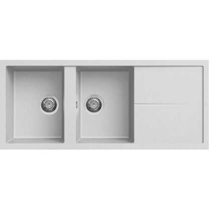 Elleci Unico 500 LGU50068 Lavello 2 Vasche con Gocciolatoio Reversibile Incasso Sopratop Bianco Titano cm. 116x50