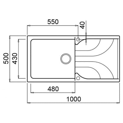 ELLECI EGO 480 LGE48059 Lavello Incasso Sopratop 1 Vasca Granitek Antracite  cm. 100 x 50