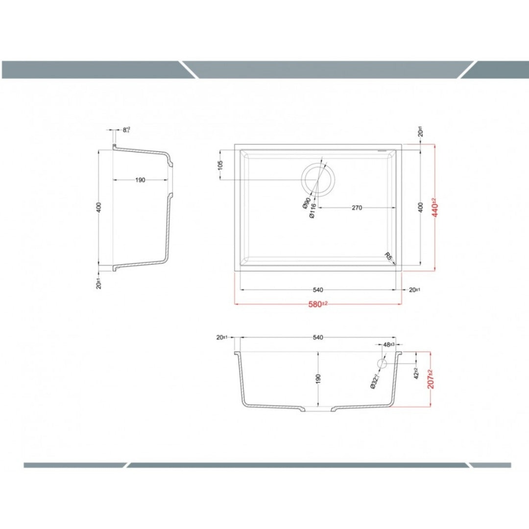Elleci LGQ11051BSO Lavello Incasso Sottotop Quadra 1 Vasca Avena cm. 58x44