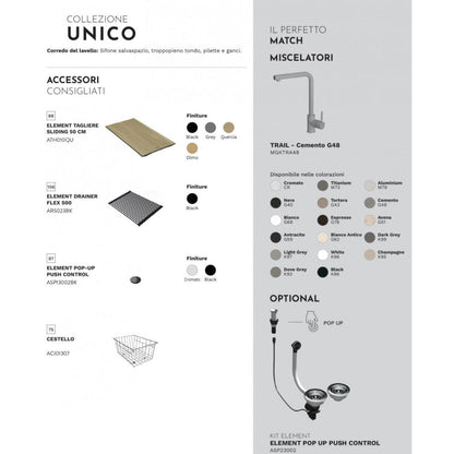 ELLECI  UNICO 300 LGU30059 Lavello 1 Vasca Gocciolatoio Reversibile cm. 79 x 50