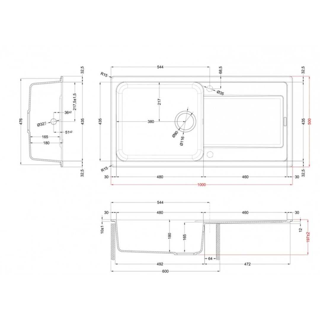 Elleci LG248068 Lavello 1 Vasca Gocciolatoio Granitek Bianco Titano 100x50