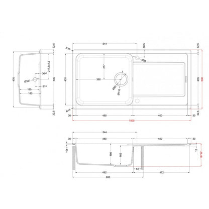 Elleci LG248068 Lavello 1 Vasca Gocciolatoio Granitek Bianco Titano 100x50