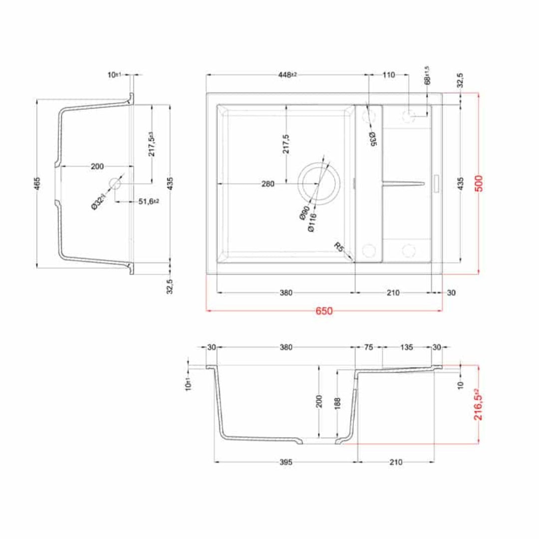 Elleci Unico 125 LGU12539 Lavello Incasso 1 Vasca Granitek Bianco Soft cm. 65 × 50